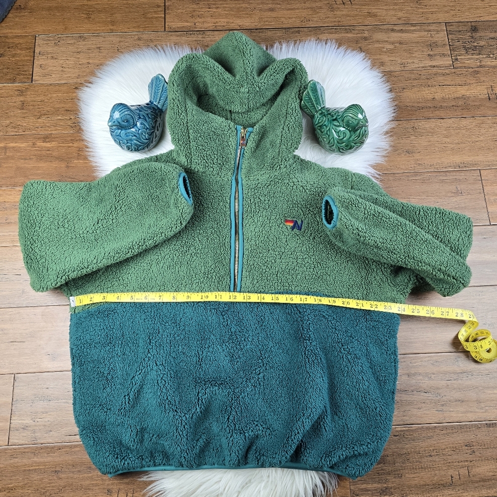 Aviator Nation Teddy Unisex Hooded Half Zip Color block Jacket Garden Green XS - Picture 13 of 16